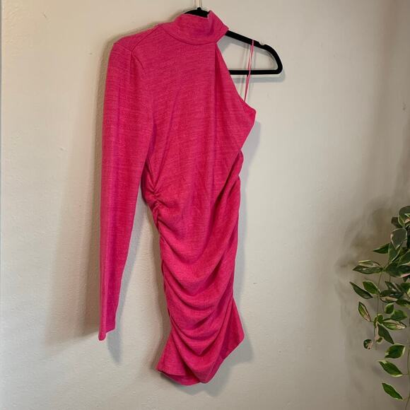 NWT n: PHILANTHROPY Fuchsia Pink One Shoulder Brushed Mini Dress Size Medium - Picture 2 of 4